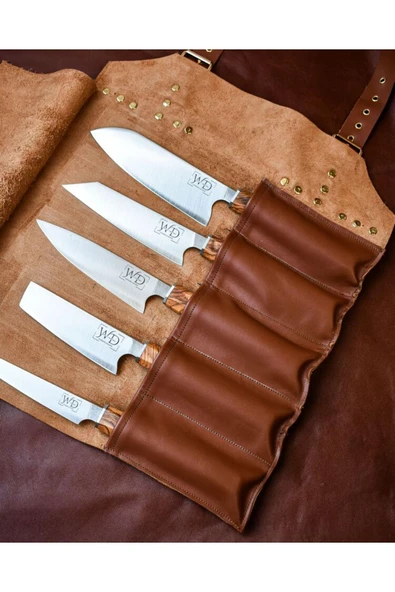 Wooddiamonds Deri Çantalı 5'li Şef Bıçağı Seti - 6