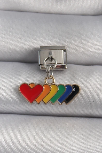 316L Çelik Gümüş Renk Renkli Sallantı Kalp Model Nomination Charm - TJ-BC1100 ürün görseli 1