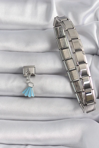 316L Çelik Gümüş Renk Mavi Renk Sallantı Elbise Model Nomination Charm - TJ-BC1101 - 2