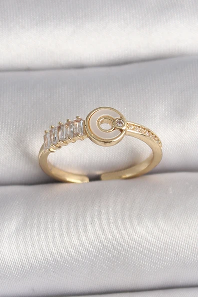 Pirinç Gold Renk Zirkon Taşlı Ayarlanabilir Kadın Yüzük - TJ-BYK3561