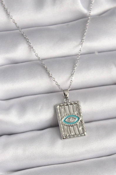 316L Çelik Gümüş Renk Zincir Göz İşlemeli Madalyon Model Kadın Kolye - TJ-BKO9508 ürün görseli 1