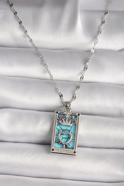 316L Çelik Gümüş Renk Pembe Zirkon Taşlı Taç Kalp Portre Model Kadın Kole - TJ-BKO9669 ürün görseli 1