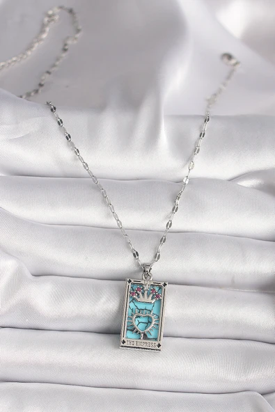 316L Çelik Gümüş Renk Pembe Zirkon Taşlı Taç Kalp Portre Model Kadın Kole - TJ-BKO9669 - Resim 2