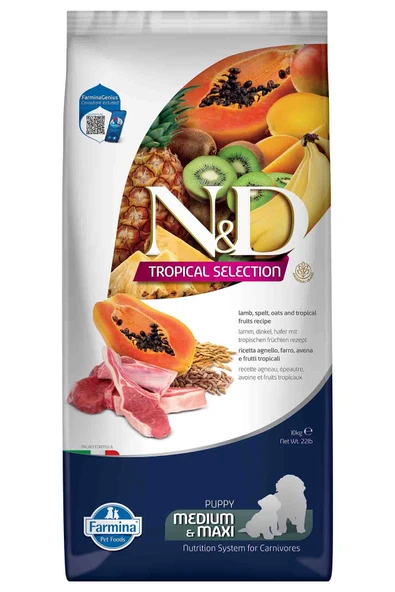N&D ND Tropical Selection Kuzu Etli ve Tropikal Meyveli Orta ve Büyük Irk Yavru Köpek Maması 10kg - 1