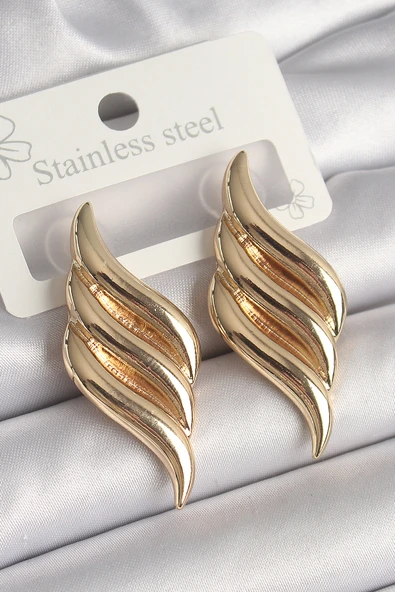 Pirinç Gold Renk 3 Sıra Dalga Model Kadın Küpe - TJ-BKP10237