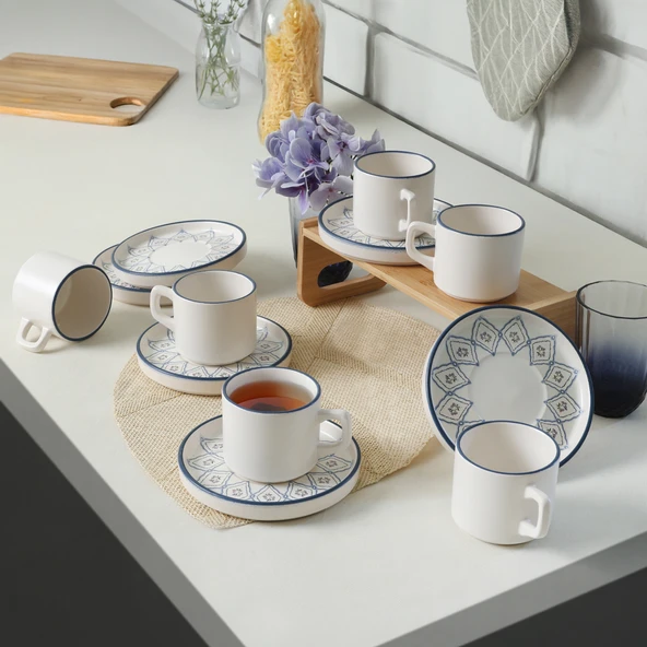 Keramika Keramika Floral Waves Stackable Çay Takımı 12 Parça 6 Kişilik 22669-71