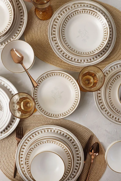 Keramika Brown Leaf Yemek Takımı 24 Parça 6 Kişilik 22427-28