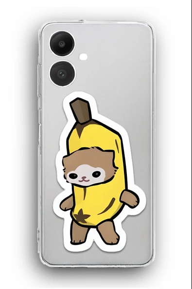 Samsung Galaxy A06 Uyumlu Baskılı Şeffaf Kılıf Kapak "Muz Kedi Meme"