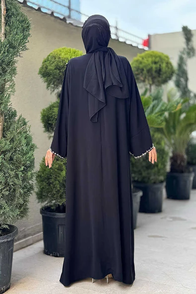 Taş Detaylı Abaya 70007 Siyah - 2