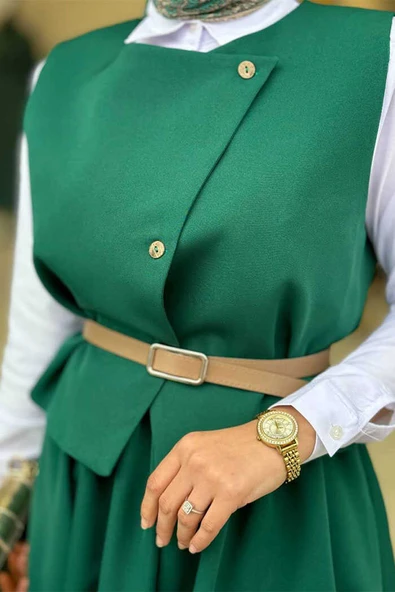 Etek ve Yelek İkili Takım 6035 Zümrüt - Resim 4