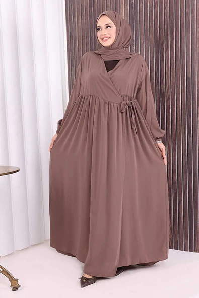 Şallı Kruvaze Namaz Elbisesi 6027 Vizon ürün görseli