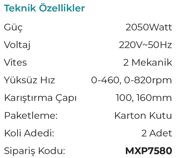 MAX EXTRA MXP7580 - Çift Vitesli Elektrikli Boya Harç Karıştırma Makinası 2050 Watt - Resim 2