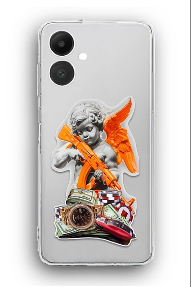 Samsung Galaxy A06 Uyumlu Baskılı Şeffaf Kılıf Kapak "Silahlı Bebek Ak47"