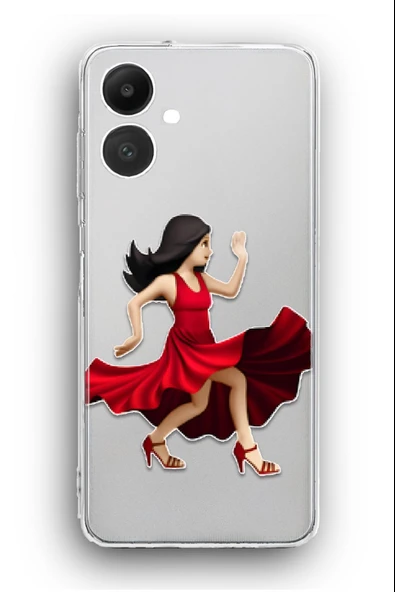 Samsung Galaxy A06 Uyumlu Baskılı Şeffaf Kılıf Kapak "Tango Elbise Kırmızı Kadın"