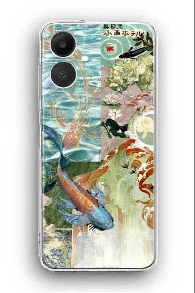 Samsung Galaxy A06 Uyumlu Baskılı Şeffaf Kılıf Kapak "Koi Japon Balığı Huzu"