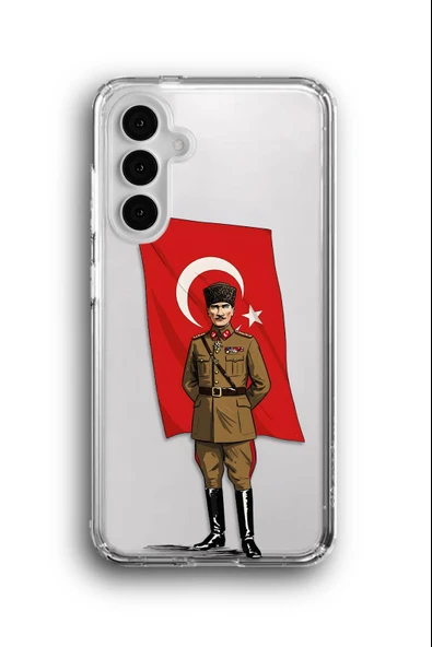 Samsung Galaxy A14 Uyumlu Baskılı Şeffaf Kılıf Kapak "Atam Bayrak Sanat"