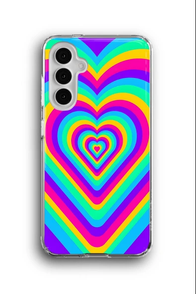 Samsung Galaxy A14 Uyumlu Baskılı Şeffaf Kılıf Kapak "Gökkuşağı Kalp"