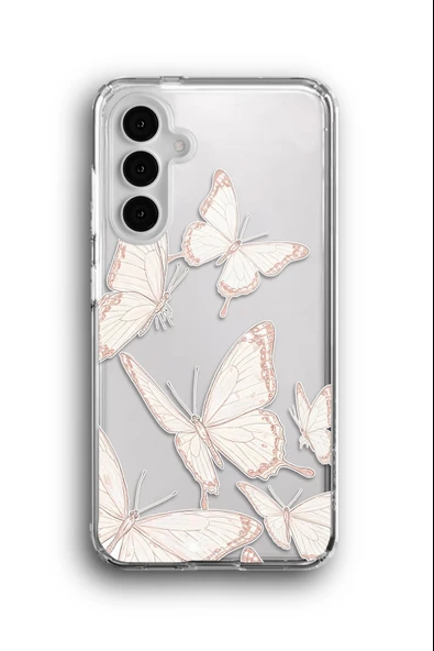 Samsung Galaxy A15 Uyumlu Baskılı Şeffaf Kılıf Kapak "Beyaz Kelebekler Butterfly"