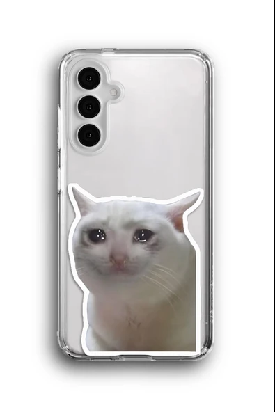 Samsung Galaxy A24 Uyumlu Baskılı Şeffaf Kılıf Kapak "Ağlayan Kedi Meme"