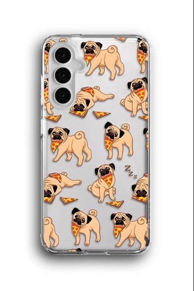 Samsung Galaxy A25 Uyumlu Baskılı Şeffaf Kılıf Kapak "Pug Evcil Pizza"