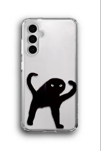 Samsung Galaxy A25 Uyumlu Baskılı Şeffaf Kılıf Kapak "Siyah Kedi Meme"
