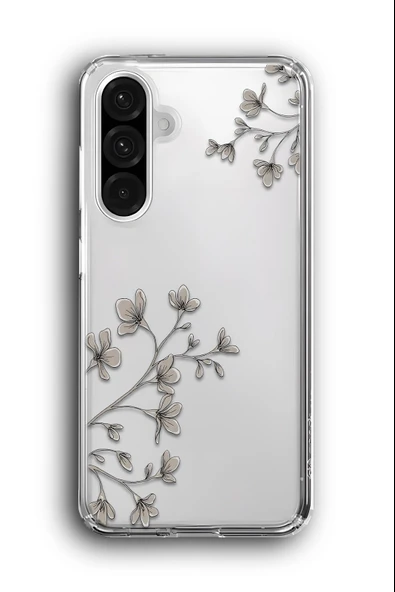 Samsung Galaxy A26 Uyumlu Baskılı Şeffaf Kılıf Kapak "Gri Çiçekler Hüzün Sonbahar"