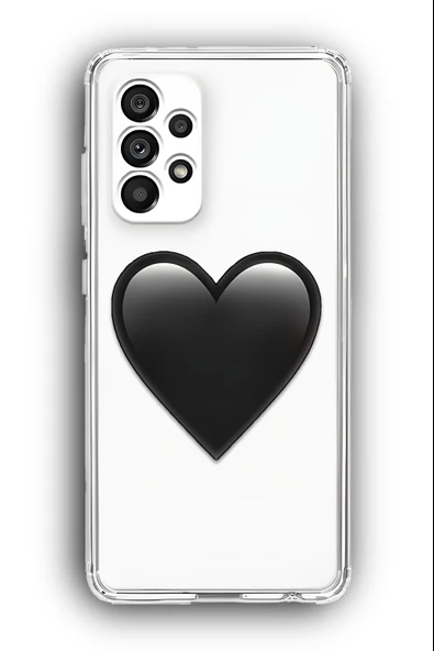 Samsung Galaxy A33 Uyumlu Baskılı Şeffaf Kılıf Kapak "Siyah Kalp Emoji Parlak" - 1