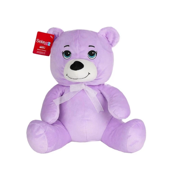 1022L  Göbekli Peluş Ayı 28 cm Lila -Selay Oyuncak