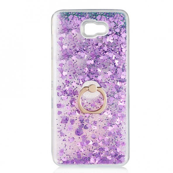 Samsung Galaxy J7 Prime Kılıf Simli Sıvılı Yüzüklü Telefon Kilifi Milce Kapak - 5