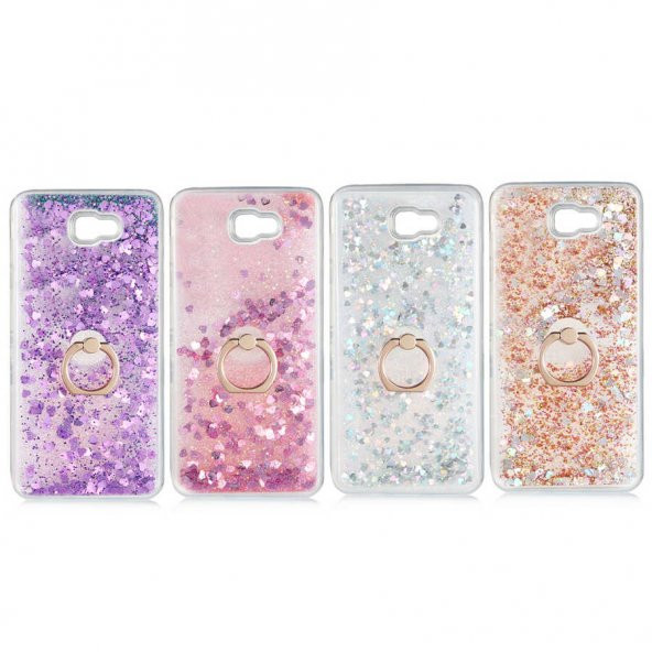 Samsung Galaxy J7 Prime Kılıf Simli Sıvılı Yüzüklü Telefon Kilifi Milce Kapak - 6