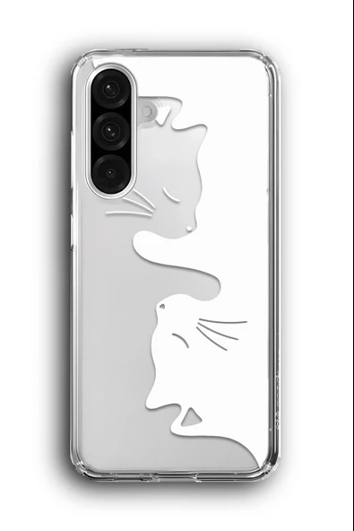 Samsung Galaxy A36 Uyumlu Baskılı Şeffaf Kılıf Kapak "Ying Yang Siyah Beyaz Kediler"