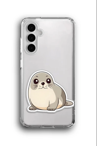 Samsung Galaxy A55 Uyumlu Baskılı Şeffaf Kılıf Kapak "Cute Fok Seal"