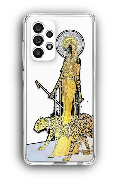 Samsung Galaxy A72 Uyumlu Baskılı Şeffaf Kılıf Kapak "Antik Mısır Jaguar Çita Tanrıçası"