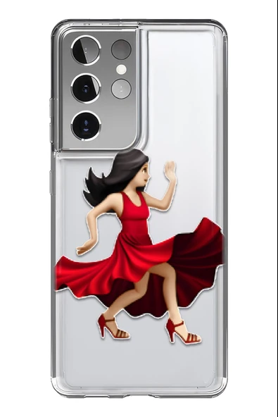 Samsung Galaxy S21 Ultra Uyumlu Baskılı Şeffaf Kılıf Kapak "Tango Elbise Kırmızı Kadın"