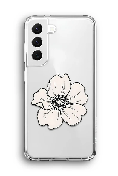Samsung Galaxy S21 Uyumlu Baskılı Şeffaf Kılıf Kapak "Beyaz Çiçek"