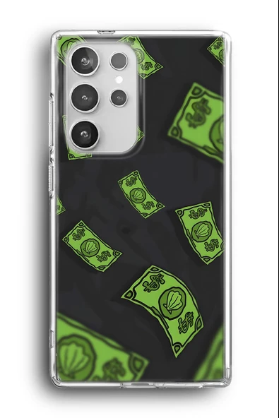 Samsung Galaxy S22 Ultra Uyumlu Baskılı Şeffaf Kılıf Kapak "Cartoon Para Cash"