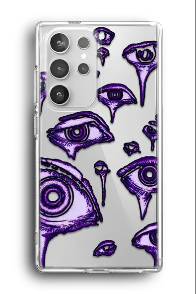 Samsung Galaxy S22 Ultra Uyumlu Baskılı Şeffaf Kılıf Kapak "Mor Anime Paranoya Gözler Korku" - 1