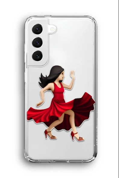 Samsung Galaxy S22 Uyumlu Baskılı Şeffaf Kılıf Kapak "Tango Elbise Kırmızı Kadın"