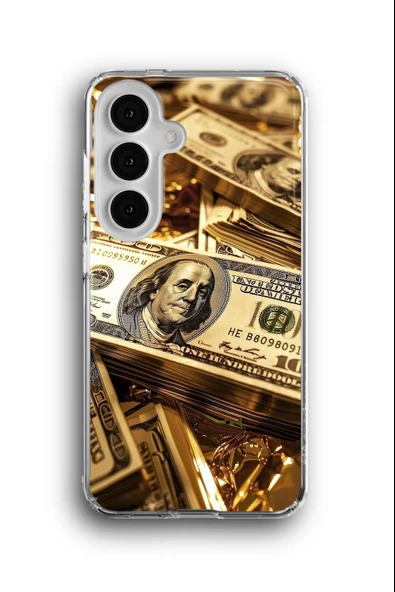 Samsung Galaxy S23 Plus Uyumlu Baskılı Şeffaf Kılıf Kapak "Dolar Zenginlik Kasa Altın Kapital"