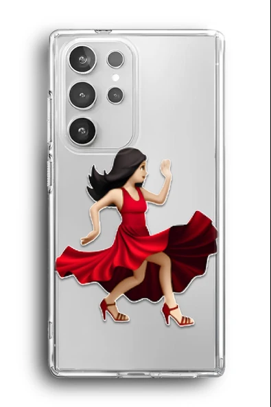 Samsung Galaxy S23 Ultra Uyumlu Baskılı Şeffaf Kılıf Kapak "Tango Elbise Kırmızı Kadın"