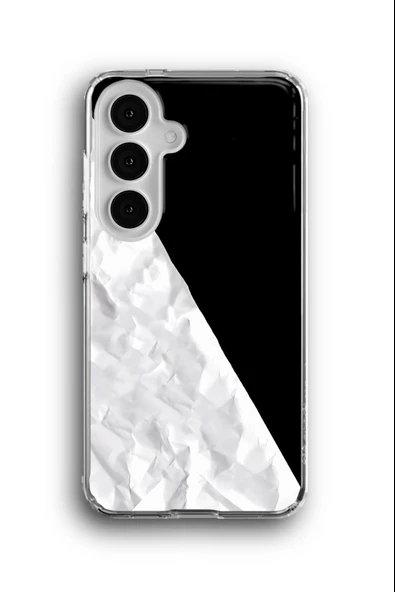 Samsung Galaxy S23 Uyumlu Baskılı Şeffaf Kılıf Kapak "Kırışık Dizayn Siyah Beyaz"