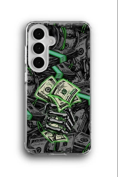 Samsung Galaxy S24 FE Uyumlu Baskılı Şeffaf Kılıf Kapak "İskelet Dolar"