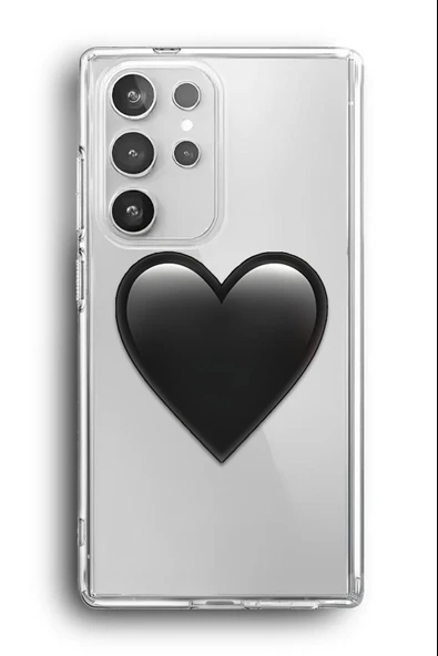 Samsung Galaxy S24 Ultra Uyumlu Baskılı Şeffaf Kılıf Kapak "Siyah Kalp Emoji Parlak"