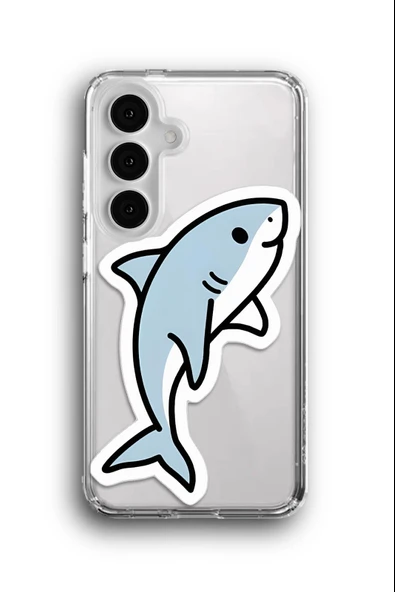 Samsung Galaxy S24 Uyumlu Baskılı Şeffaf Kılıf Kapak "Shark Happy"