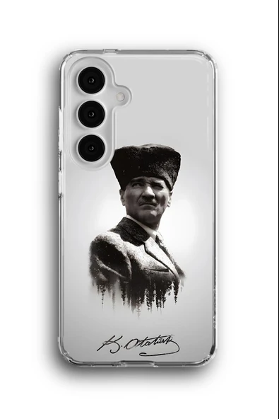 Samsung Galaxy S24 Uyumlu Baskılı Şeffaf Kılıf Kapak "Kalpak Giyen Gazi Kemal Paşa"