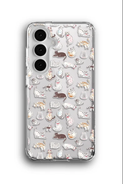 Samsung Galaxy S25 Plus Uyumlu Baskılı Şeffaf Kılıf Kapak "Sarmanlar Sokak Kedi Karışık"