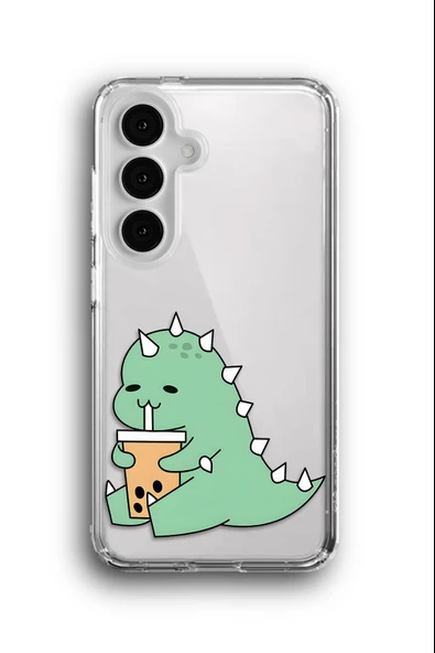 Samsung Galaxy S25 Plus Uyumlu Baskılı Şeffaf Kılıf Kapak "Dino İçecek"