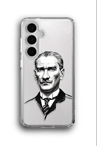 Samsung Galaxy S25 Plus Uyumlu Baskılı Şeffaf Kılıf Kapak "Siyah Beyaz Atatürk"