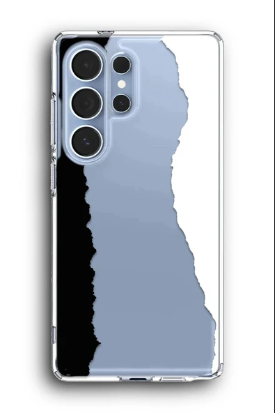 Samsung Galaxy S25 Ultra Uyumlu Baskılı Şeffaf Kılıf Kapak "Yırtık Siyah Beyaz"