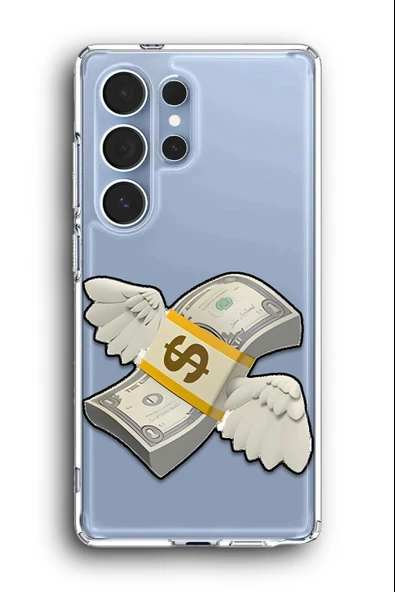 Samsung Galaxy S25 Ultra Uyumlu Baskılı Şeffaf Kılıf Kapak "Uçan Dolar Emoji"